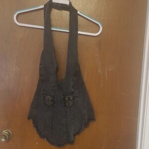 Fashion Nova Black Denim Halter Top